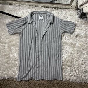 Gray Striped Button-Up Shirt